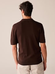 Brown Regular Fit 100% Cotton Knitted Textured Stripe Polo Shirt - Image 5 of 8