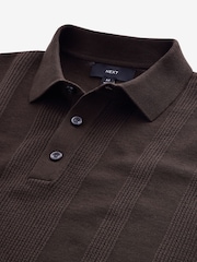 Brown Regular Fit 100% Cotton Knitted Textured Stripe Polo Shirt - Image 7 of 8
