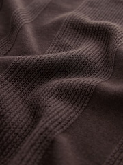 Brown Regular Fit 100% Cotton Knitted Textured Stripe Polo Shirt - Image 8 of 8