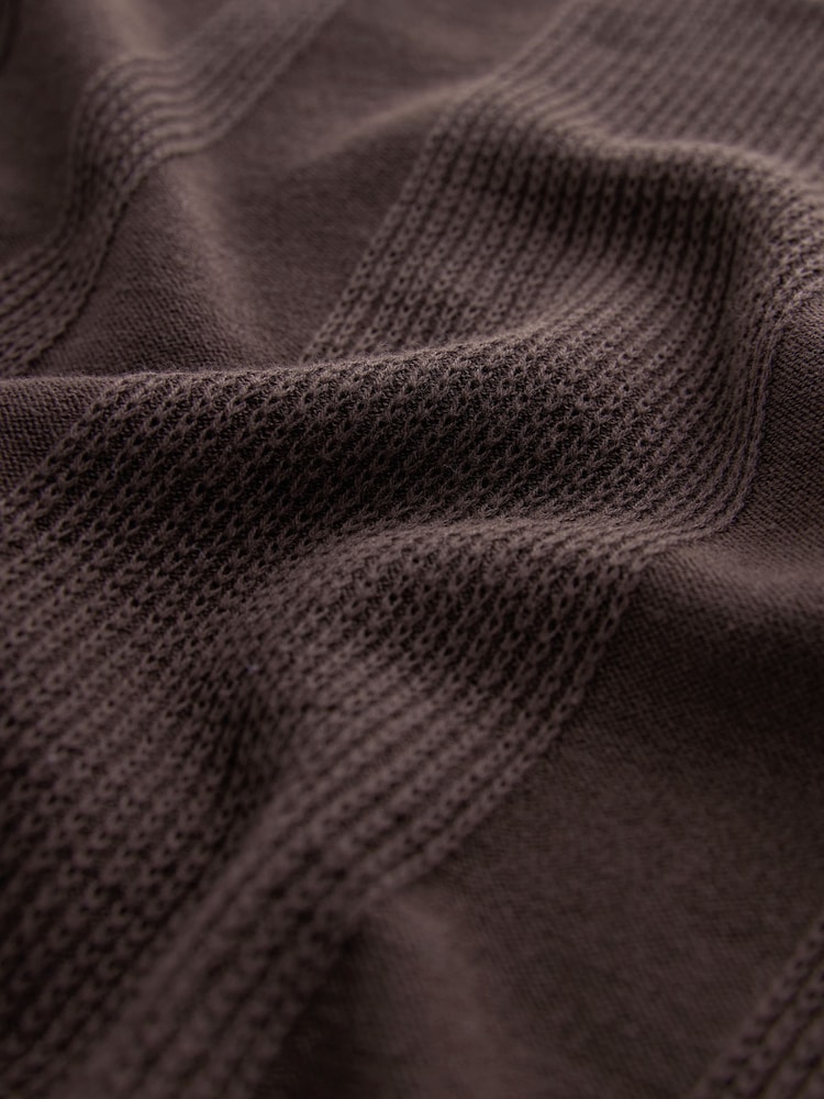 Brown Regular Fit 100% Cotton Knitted Textured Stripe Polo Shirt - Image 8 of 8