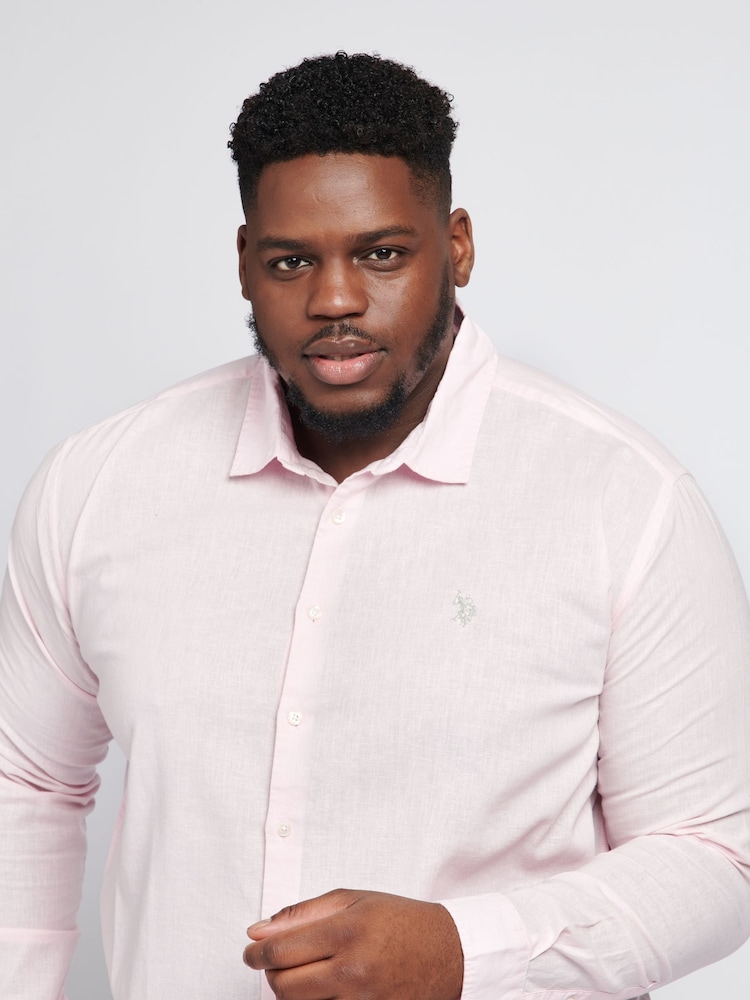 U.S. Polo Assn. Pink Linen Blend Relaxed Long Sleeve Shirt - Image 4 of 4