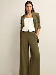 Khaki Green Tailored Crepe Super Wide Trousers - Image 1 of 6