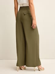 Khaki Green Tailored Crepe Super Wide Trousers - Image 3 of 6
