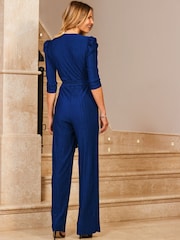 Sosandar Blue Plisse Wrap Front Jumpsuit - Image 2 of 5