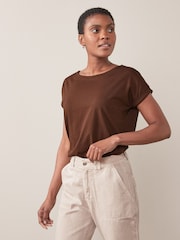 Chocolate Brown Cap Sleeve T-Shirt Top - Image 1 of 6