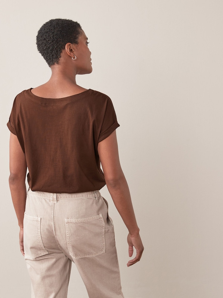 Chocolate Brown Cap Sleeve T-Shirt Top - Image 2 of 6
