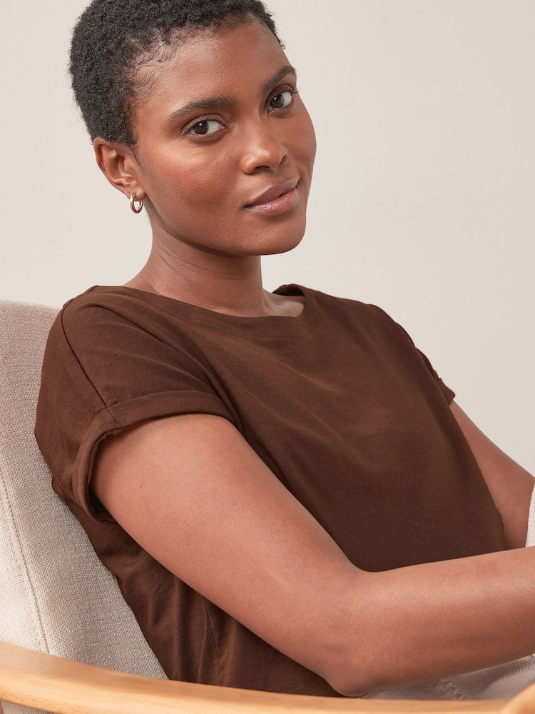 Chocolate Brown Cap Sleeve T-Shirt Top - Image 5 of 6