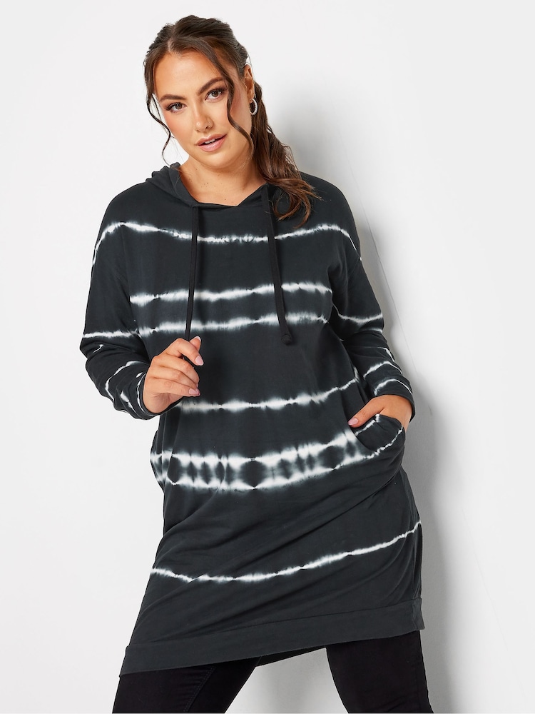 Yours Curve Black Tie Dye Longline Sweatshirt - Image 1 of 4