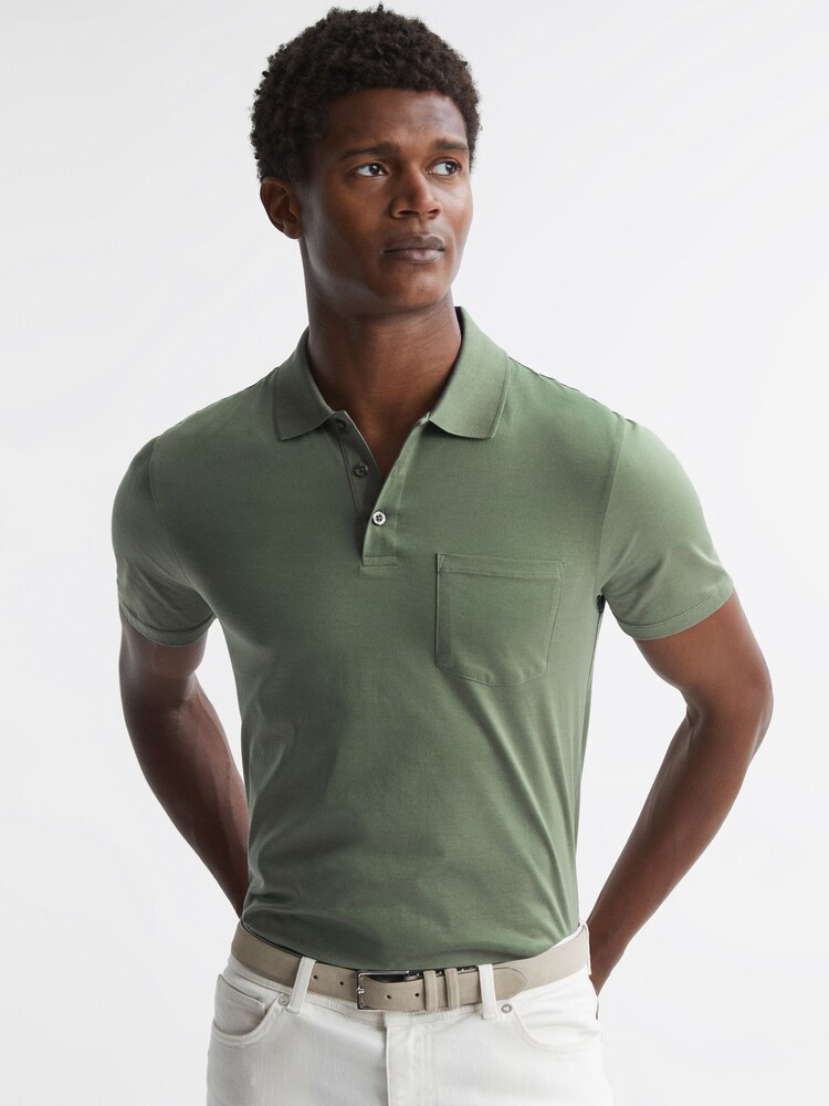 Reiss Fern Green Austin Short Sleeve Polo T-Shirt - Image 1 of 4 Reiss Fern Green Austin Short Sleeve Polo T-Shirt - Image 1 of 4