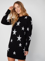 Threadbare Black Crew Neck Knitted Christmas Jumper Dress - Image 2 of 6