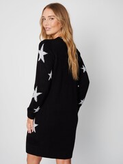 Threadbare Black Crew Neck Knitted Christmas Jumper Dress - Image 3 of 6