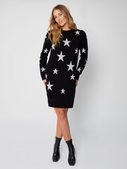 Threadbare Black Crew Neck Knitted Christmas Jumper Dress - Image 4 of 6