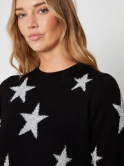 Threadbare Black Crew Neck Knitted Christmas Jumper Dress - Image 5 of 6