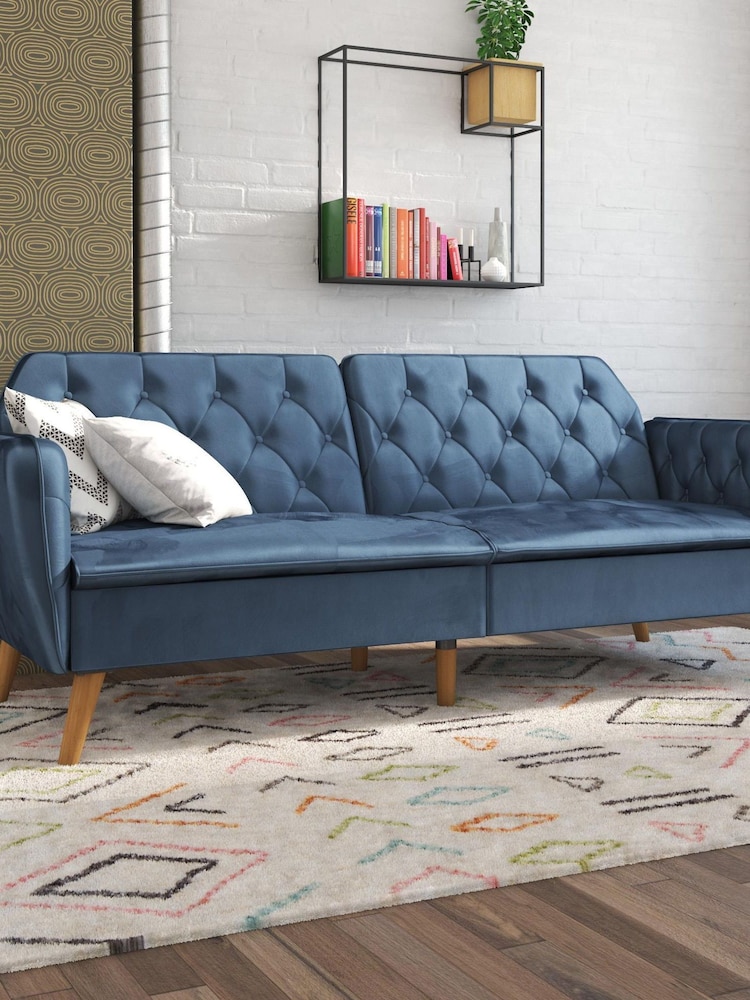 Novogratz Blue Tallulah Velvet Memory Foam Futon - Image 1 of 4
