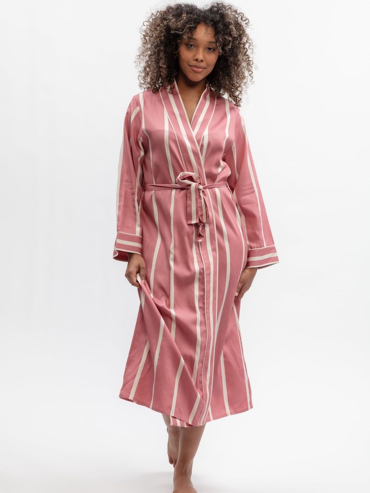 Fable and Eve Pink Printed Stripe Long Dressing Gown - Image 1 of 3