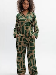 Fable and Eve Green Geo Print Wide Leg Pyjamas Set - Image 2 of 4