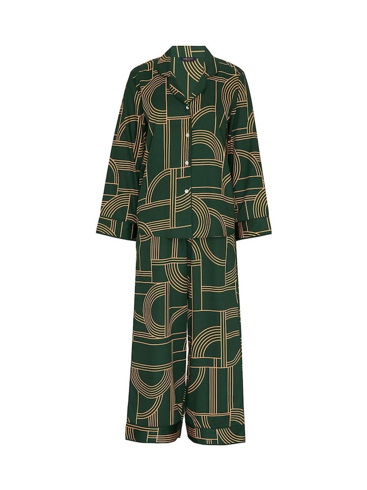 Fable and Eve Green Geo Print Wide Leg Pyjamas Set - Image 4 of 4