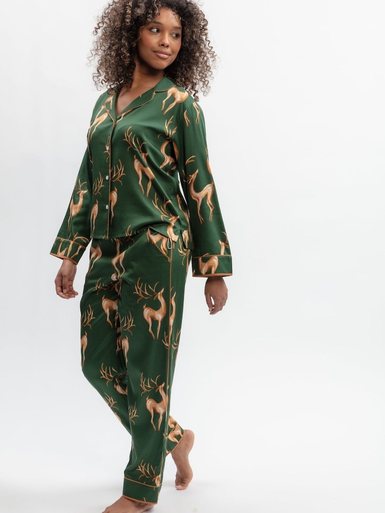 Fable and Eve Green Deer Print Pyjamas Set - Image 2 of 4