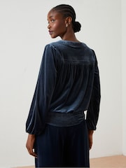 FatFace Blue Reese Velvet Wrap Top - Image 2 of 6