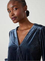 FatFace Blue Reese Velvet Wrap Top - Image 4 of 6