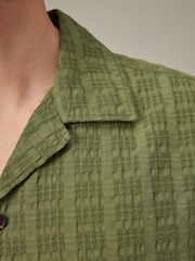 Green 100% Cotton Textured Short Sleeve Shirt with Cuban Collar - Image 5 of 8