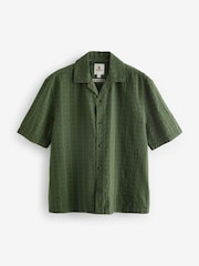 Green 100% Cotton Textured Short Sleeve Shirt with Cuban Collar - Image 6 of 8
