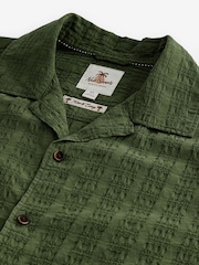 Green 100% Cotton Textured Short Sleeve Shirt with Cuban Collar - Image 7 of 8