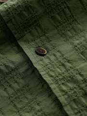 Green 100% Cotton Textured Short Sleeve Shirt with Cuban Collar - Image 8 of 8