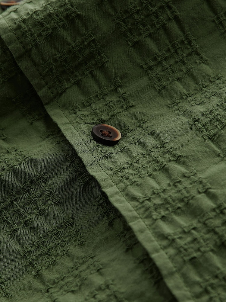 Green 100% Cotton Textured Short Sleeve Shirt with Cuban Collar - Image 8 of 8