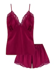 Rot/Chrom - Pour Moi Dusk Cami- und Shorts-Set aus Satin mit Spitzenbesatz - Bild 4 von 4