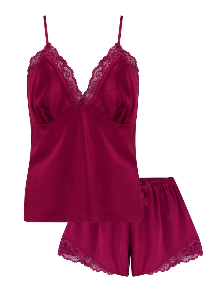 Rot/Chrom - Pour Moi Dusk Cami- und Shorts-Set aus Satin mit Spitzenbesatz - Bild 4 von 4