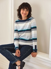 Pure Collection Blue Cotton Wool Stripe Jumper - Image 1 of 3
