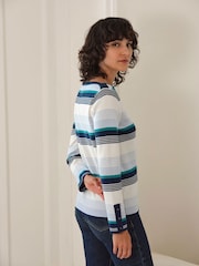 Pure Collection Blue Cotton Wool Stripe Jumper - Image 2 of 3