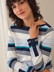 Pure Collection Blue Cotton Wool Stripe Jumper - Image 3 of 3
