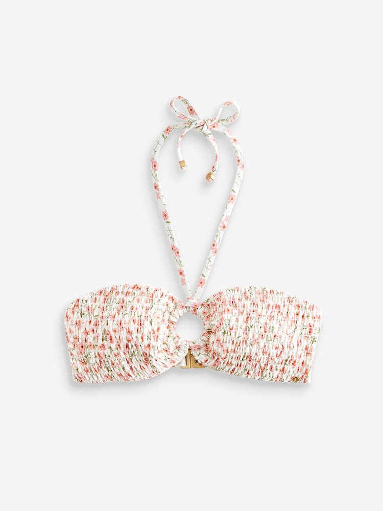 Pink/Ecru Ditsy Floral Shirred Ring Front Bikini Top - Image 7 of 7