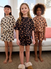 Brown/Cream Short Pyjamas 3 Pack (3-16yrs) - Image 1 of 11