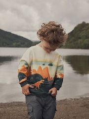 Orange/Cream Dinosaur Character Scene Crew Neck 100% Cotton Sweatshirt (3mths-7yrs) - Image 1 of 6