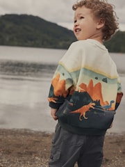 Orange/Cream Dinosaur Character Scene Crew Neck 100% Cotton Sweatshirt (3mths-7yrs) - Image 3 of 6