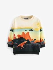Orange/Cream Dinosaur Character Scene Crew Neck 100% Cotton Sweatshirt (3mths-7yrs) - Image 4 of 6