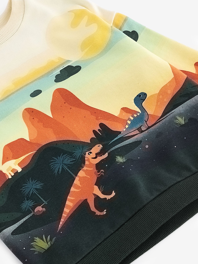 Orange/Cream Dinosaur Character Scene Crew Neck 100% Cotton Sweatshirt (3mths-7yrs) - Image 6 of 6