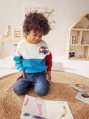 White/Blue/Red Colourblock Character Crew Neck 100% Cotton Sweatshirt (3mths-7yrs) - Image 3 of 8