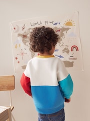 White/Blue/Red Colourblock Character Crew Neck 100% Cotton Sweatshirt (3mths-7yrs) - Image 5 of 8