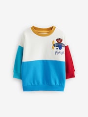 White/Blue/Red Colourblock Character Crew Neck 100% Cotton Sweatshirt (3mths-7yrs) - Image 6 of 8