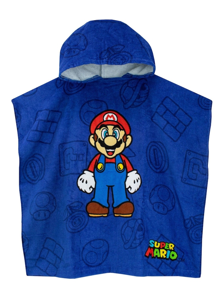 Character Blue Super Mario 100% Cotton Towel Poncho - Image 1 of 5 Character Blue Super Mario 100% Cotton Towel Poncho - Image 1 of 5