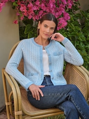 Pure Collection Blue Cotton Tweedy Cardigan - Image 1 of 3