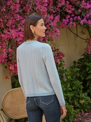 Pure Collection Blue Cotton Tweedy Cardigan - Image 2 of 3