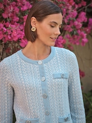 Pure Collection Blue Cotton Tweedy Cardigan - Image 3 of 3