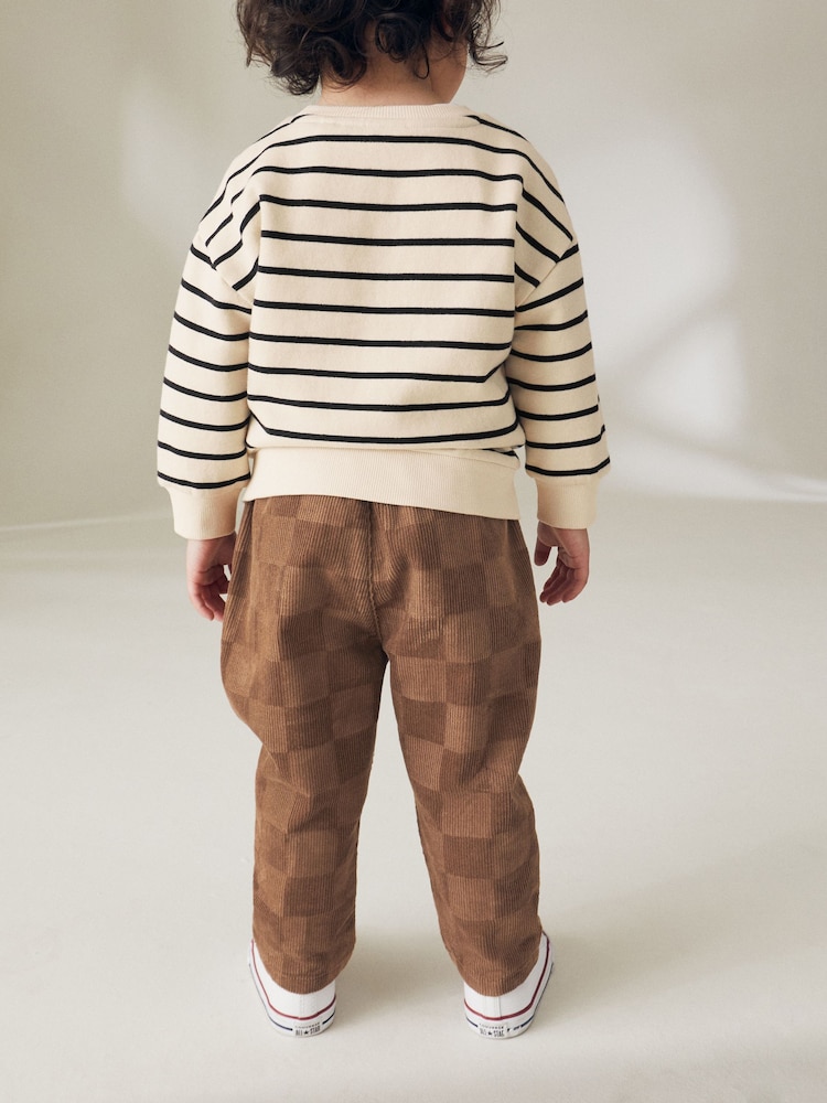 Ecru Cream Stripe Dinosaur Embroidered Crew Neck Sweatshirt (3mths-7yrs) - Image 2 of 5 Ecru Cream Stripe Dinosaur Embroidered Crew Neck Sweatshirt (3mths-7yrs) - Image 2 of 5