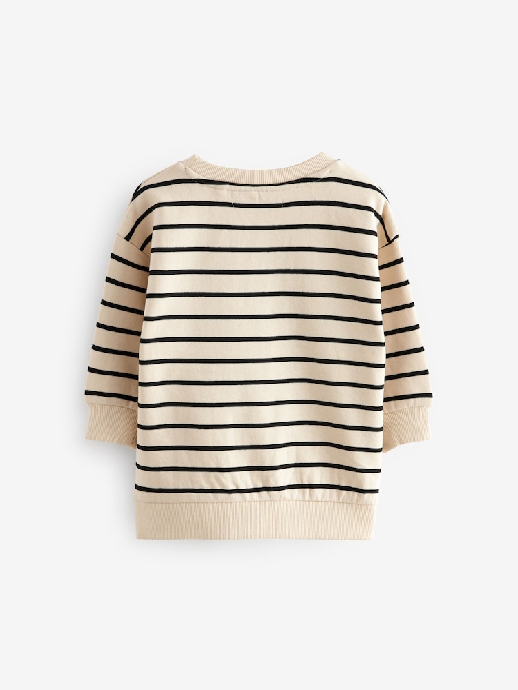 Ecru Cream Stripe Dinosaur Embroidered Crew Neck Sweatshirt (3mths-7yrs) - Image 4 of 5