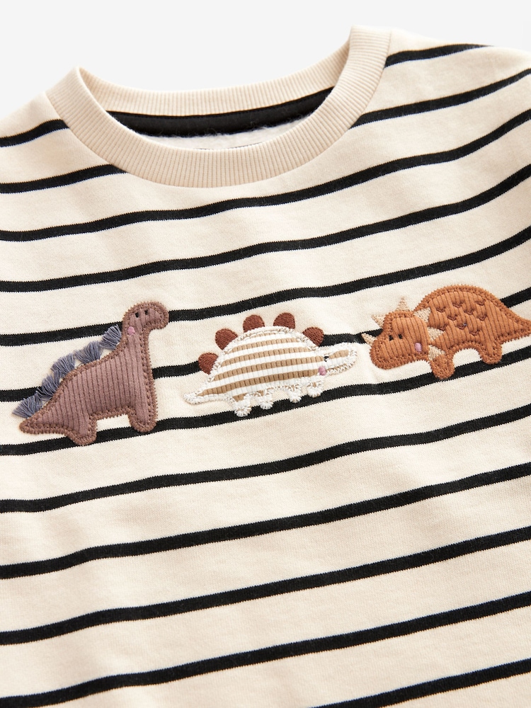 Ecru Cream Stripe Dinosaur Embroidered Crew Neck Sweatshirt (3mths-7yrs) - Image 5 of 5 Ecru Cream Stripe Dinosaur Embroidered Crew Neck Sweatshirt (3mths-7yrs) - Image 5 of 5